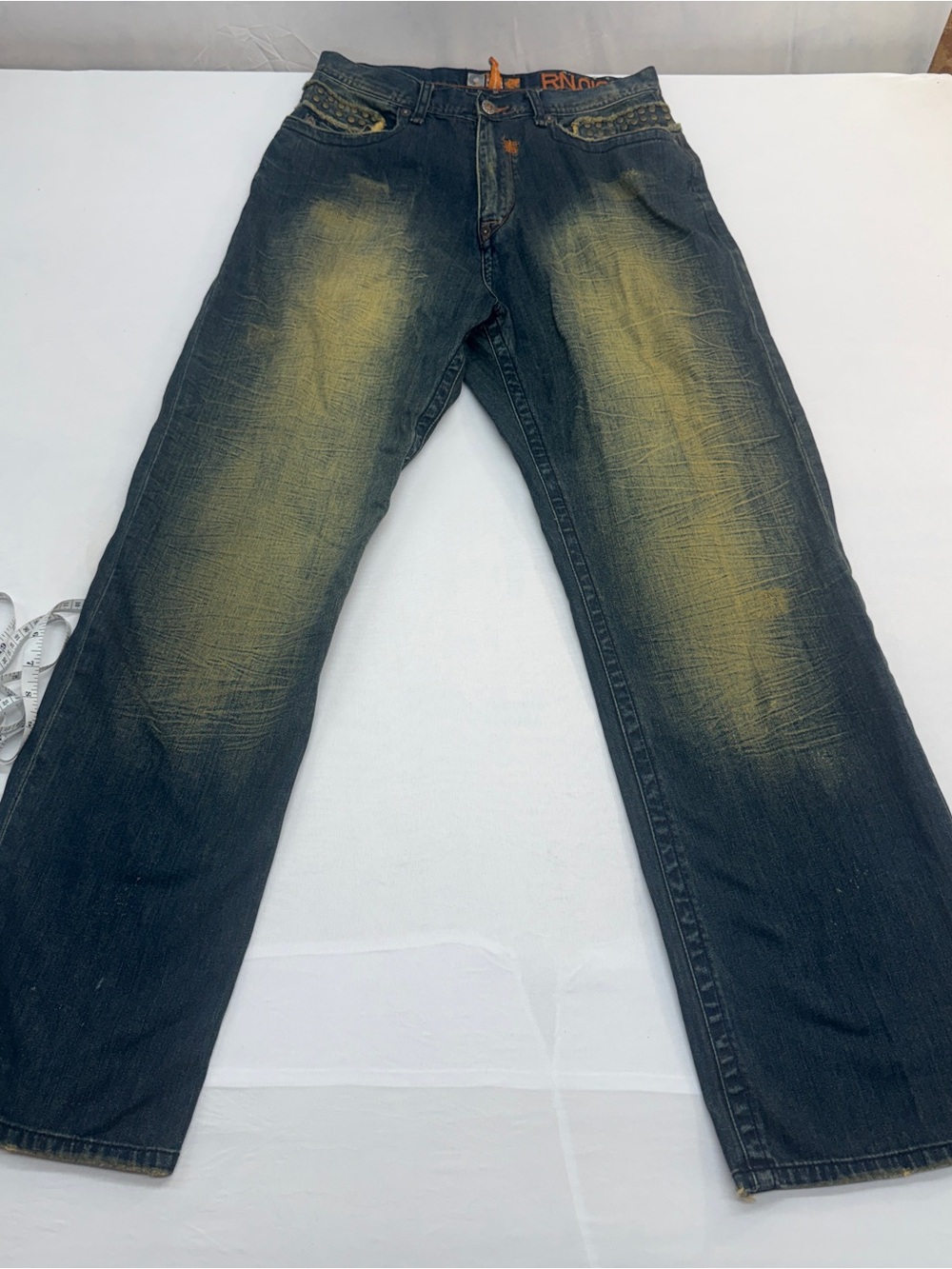 Akademiks Women’s Wide-Leg Jeans in Black with Yellow Fade